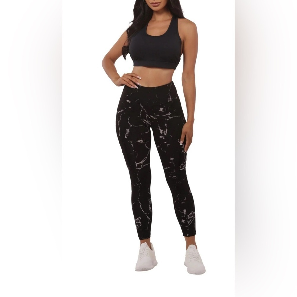BSP Black Marble High Waist Sports Women's Leggings L